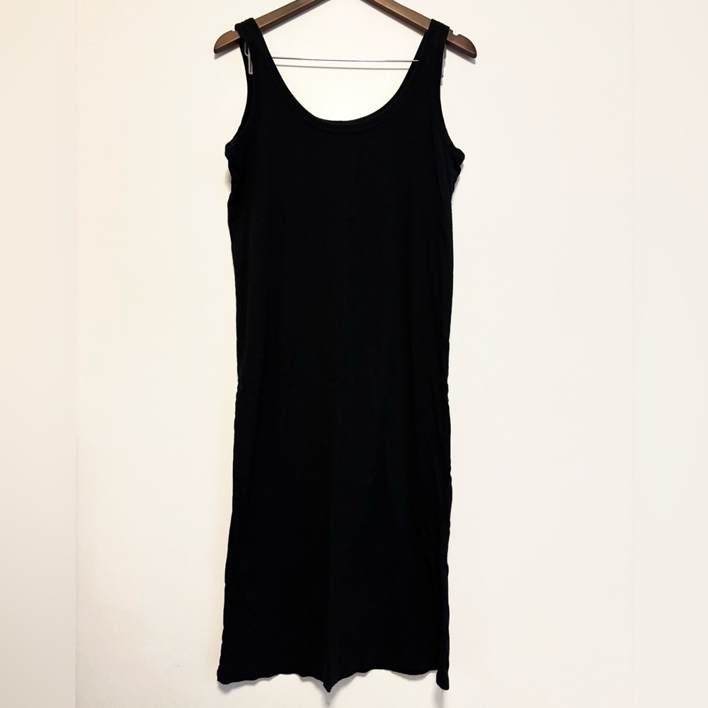 COS Black Ribbed Cotton Dress Midi Tank Size Large - Picture 2 of 4